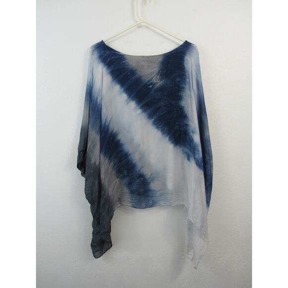 Made in Italy One Size Blue Grey White Italian Silk Tie-Dye Top Butterfly Flowy - Picture 6 of 6